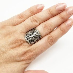 Vintage 925 Sterling Silver Wide Filigree Adjustable Band Statement Ring sz 8.5